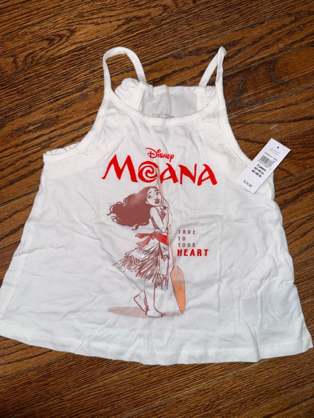 Girls White Tank Top with Red Moana Graphic. NWT.